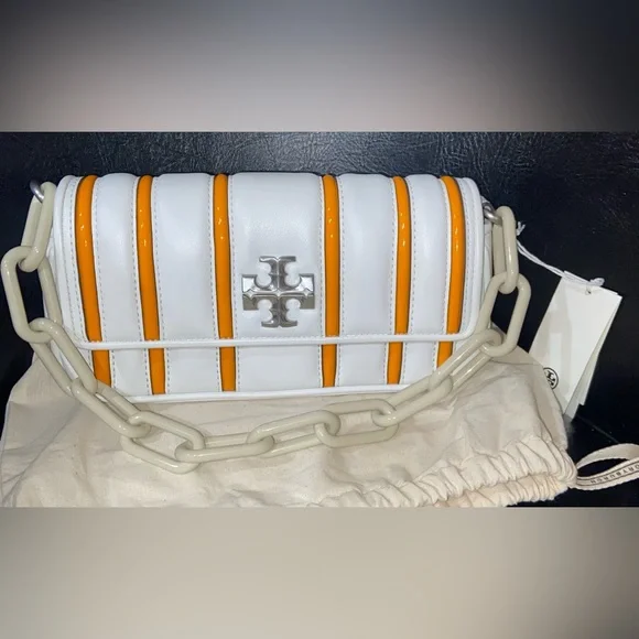 🔥rare🔥🎁Tory Burch Kira small bombe stripe flap shoulder bag - Picture 8 of 16